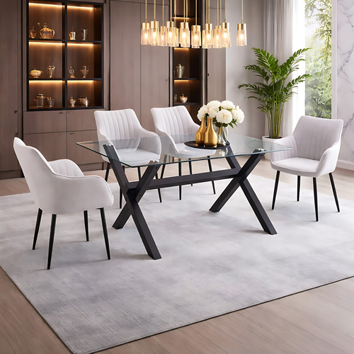 Madrid 59″ Long Tempered Glass Dining Table