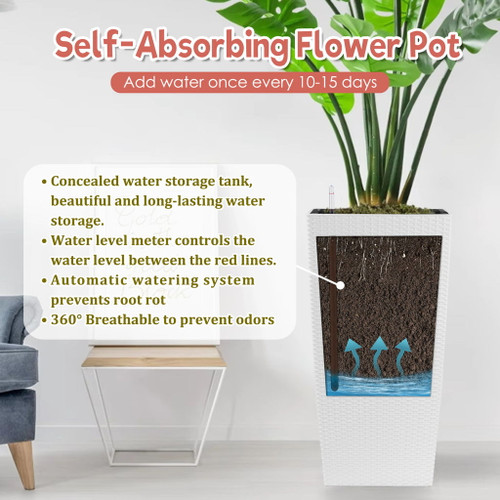 Large Self Watering Flower Pot With Drainage Holes & Inner Tray