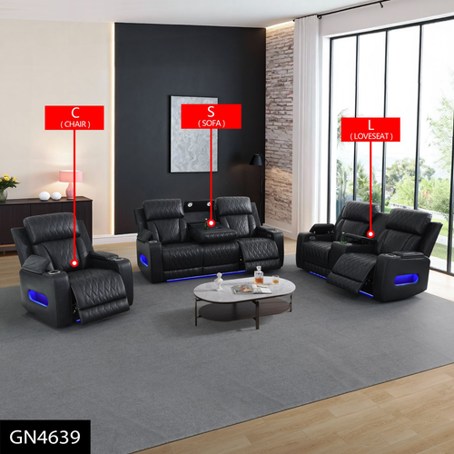 Blackish Gray Breathable Leather Reclining Living Room Set
