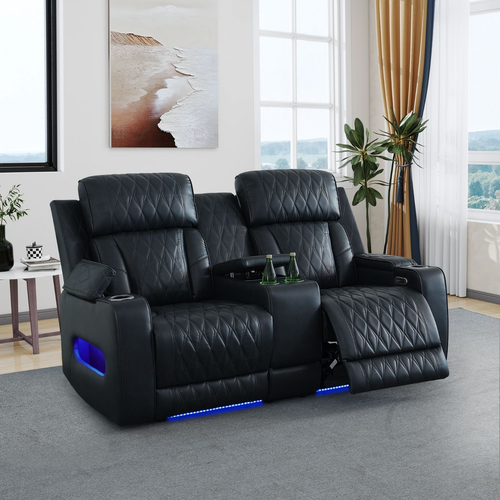 Blackish Gray Breathable Leather Reclining Living Room Set