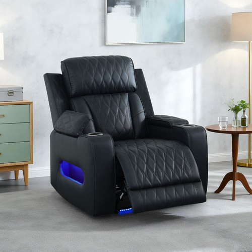 Blackish Gray Breathable Leather Reclining Living Room Set