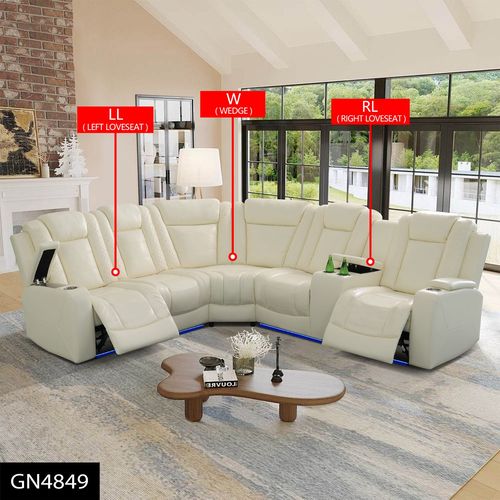 Off-White Breathable Leather Living Room Sectional