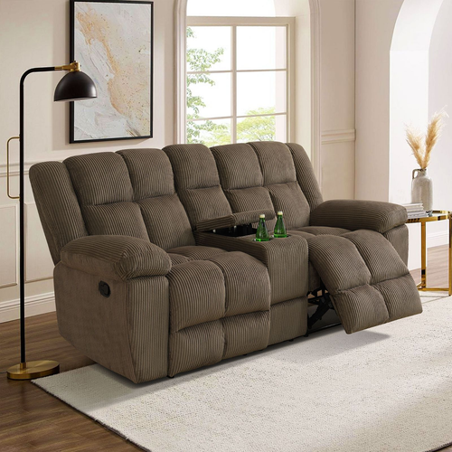Brown Stripe Fabric Reclining Living Room Set