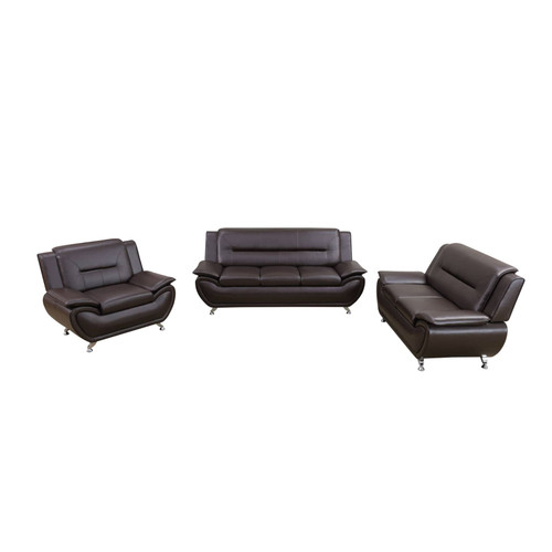 Brown Breathable Leather Living Room 3-Piece Sofa Set