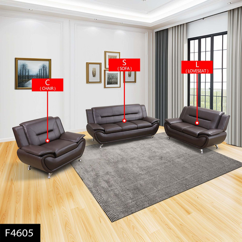 Brown Breathable Leather Living Room 3-Piece Sofa Set