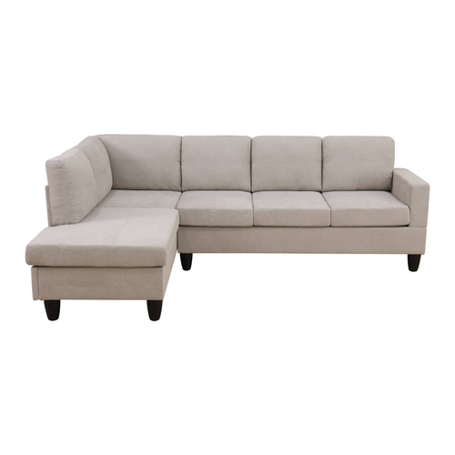 Off-White Short Fur Fluffy Fabric 2-Piece Left Side L-Shaped Sectional
