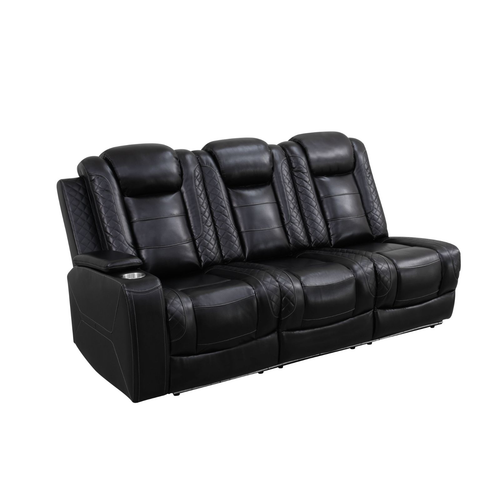 Black Breathable Leather Living Room Sectional