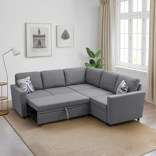 Dark Gray Breathable Sackcloth Double Armrests Sectional FF0062 by G-Furniture