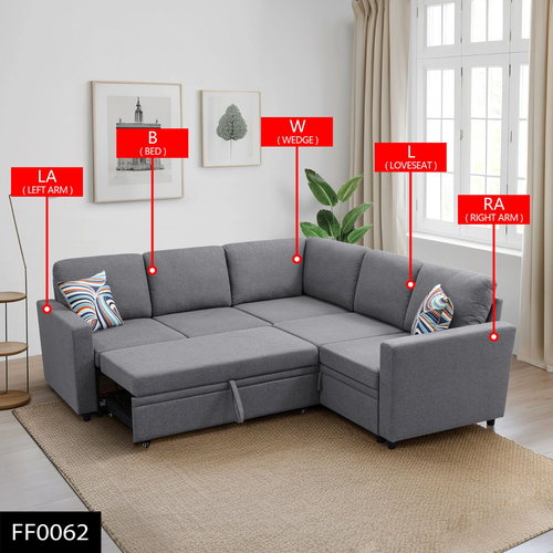 Dark Gray Breathable Sackcloth Double Armrests Sectional