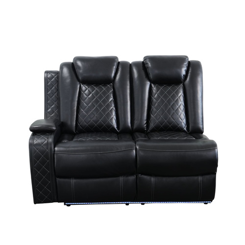 Black Breathable Leather Reclining Sectional