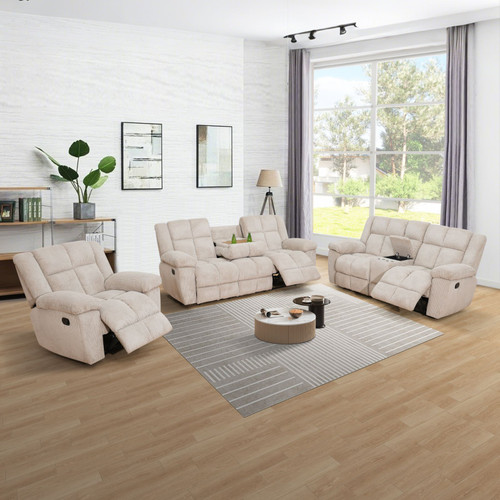 Off-White Stripe Fabric Reclining Living Room Set GS5124 by G-Furniture