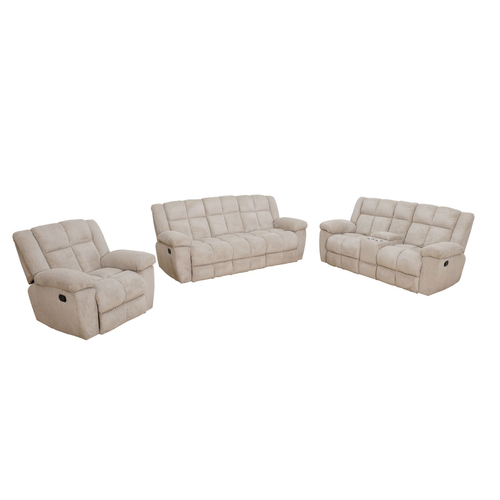 Off-White Stripe Fabric Reclining Living Room Set