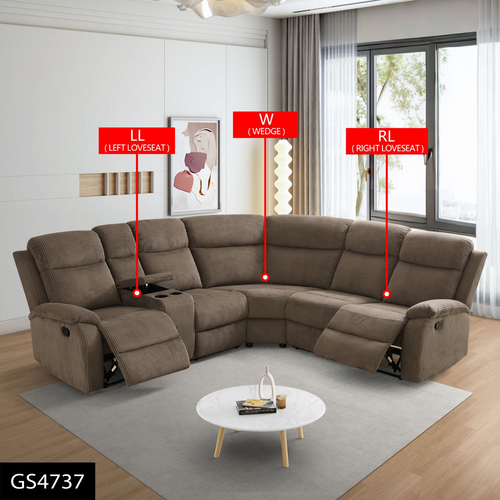Brown Stripe Fabric Living Room 3-Piece Reclining Sectional