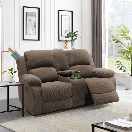 Peanut Corduroy Stripe Fabric Living Room Set