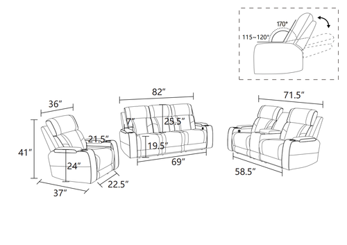 Blueish Gray Sanded Leather Living Room Set
