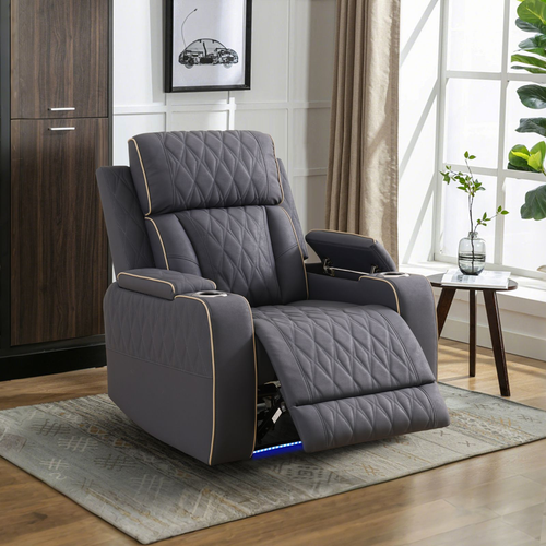 Blueish Gray Sanded Leather Living Room Set