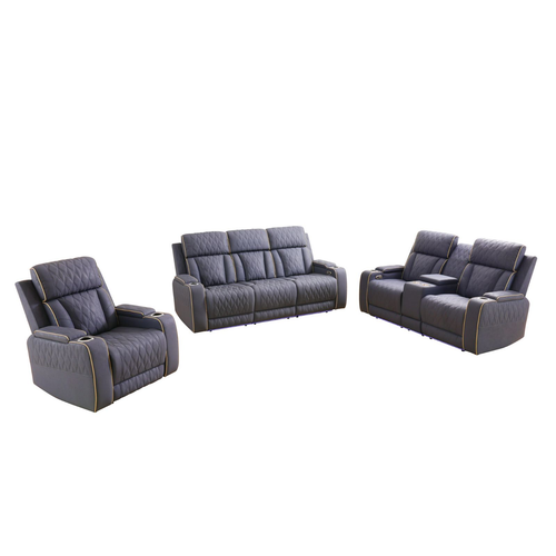 Blueish Gray Sanded Leather Living Room Set