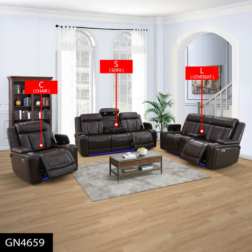 Dark Breathable Semi-Faux Leather Living Room Set