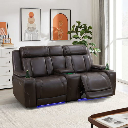 Dark Breathable Semi-Faux Leather Living Room Set