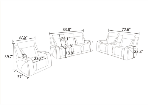 Black Breathable Leather 3-Piece Living Room Set