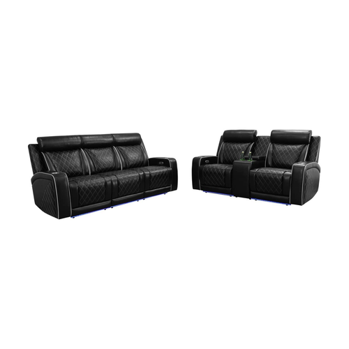 Black Breathable Leather 3-Piece Living Room Set