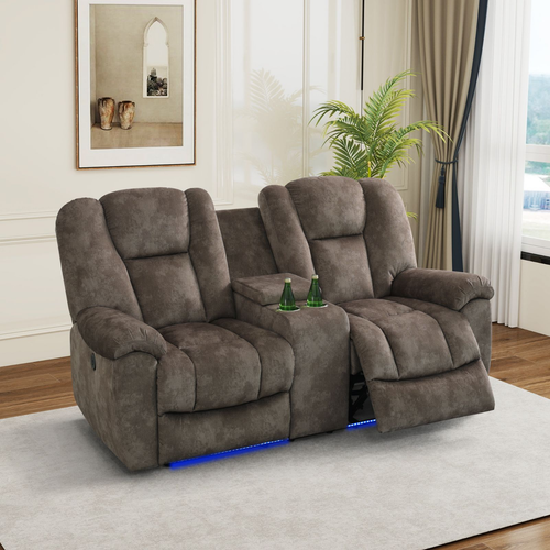 Brown Dutch Calico Fabric Living Room Set