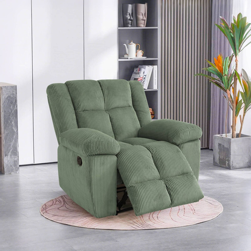 Green Stripe Fabric Reclining Living Room Set
