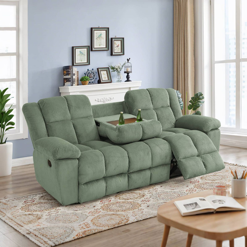 Green Stripe Fabric Reclining Living Room Set