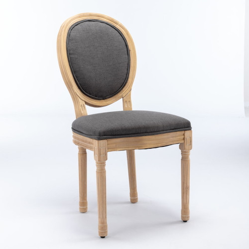 French Style Solid Wood Frame Antique Painting Fabric Back Dining Chair (Set of 2)