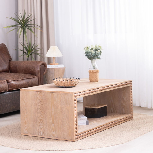 Beaded Edge Coffee Table With Open Storage Shelf