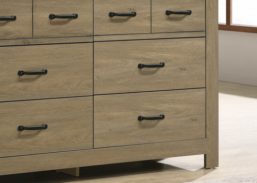 Finn - Oak Finish Dresser With 6 Drawers And Black Handles - Coffee Gray