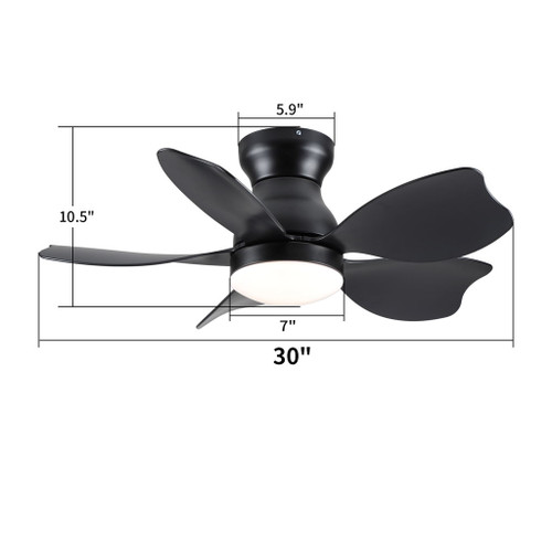 Small Low Profile Flush Mount Ceiling Fan Lighting With Remote Control For Small Room - Black / Matte Black
