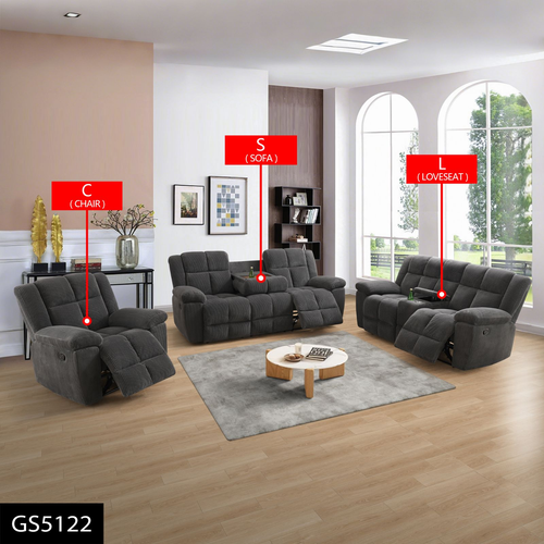 Dark Gray Stripe Fabric Living Room Set