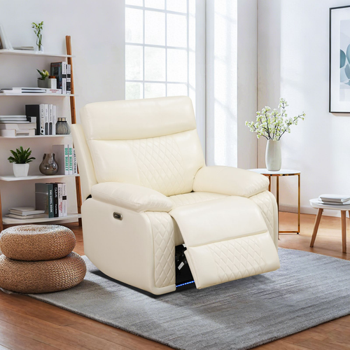 Off-White Breathable Semi-Faux Leather Living Room Set
