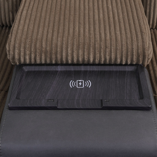 Brown Stripe Fabric & Black Technical Fabric Living Room Sectional