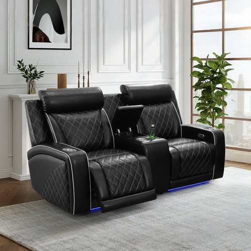 Black Breathable Leather 3-Piece Living Room Functional Set