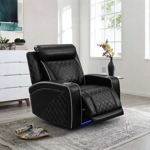 Black Breathable Leather 3-Piece Living Room Functional Set