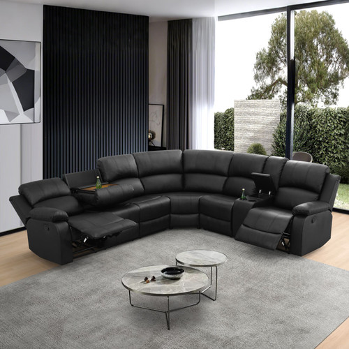 Black Breathable Semi-Faux Leather 3-Piece Sectional GS2781 by G-Furniture
