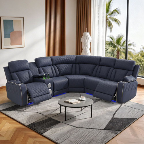 Bluish Gray Sandy Leather Living Room Sectional GN4837 by G-Furniture