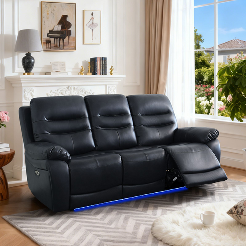 Black Breathable Leather and PVC Living Room Set