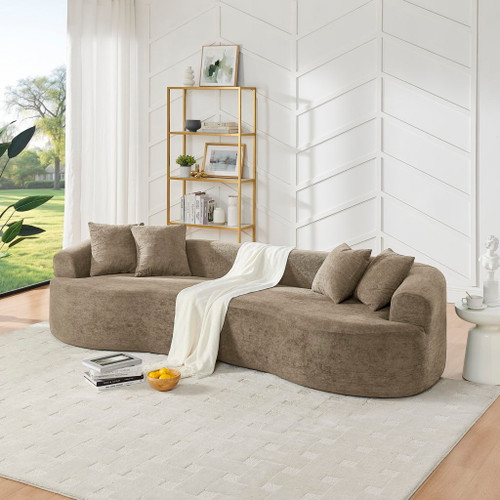 Cloud 4 Seater Sectional Curved Sofa, Minimalist Design - Light Brown