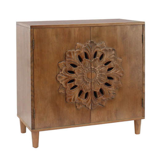 2 Door Accent Storage Cabinet With Floral Design, Sideboard For Living Room - Dark Brown
