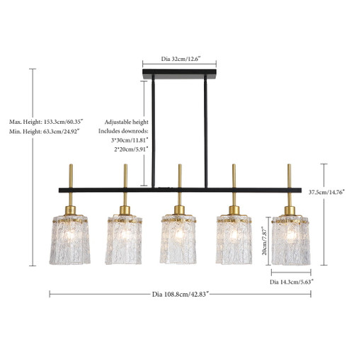 Chandelier 5 Light, Fixture Over Table - Black / Gold