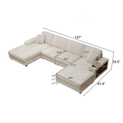 U-Shaped Convertible Sofa, 4 Seater Large Living Room Lounge