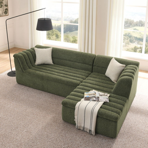 Upholstered L-Shaped Modular Sectional Sofa With Chaise, Wave-Shaped Armrest