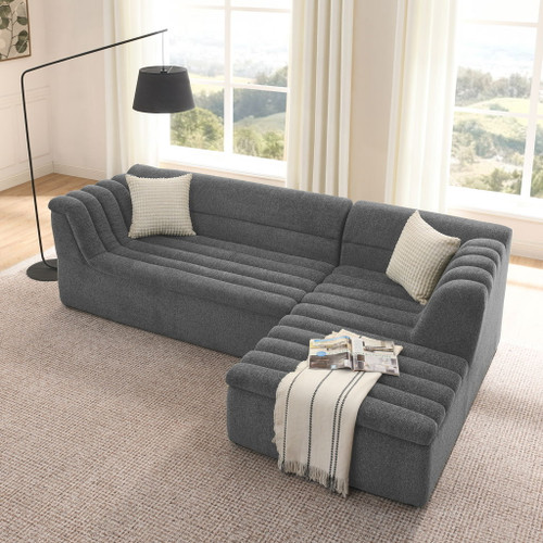 Upholstered L-Shaped Modular Sectional Sofa With Chaise, Wave-Shaped Armrest