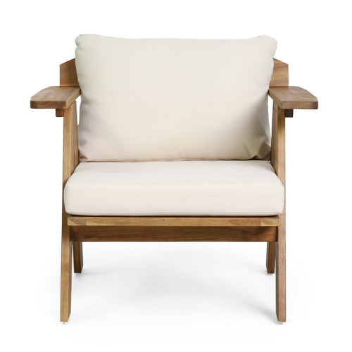 Outdoor Acacia Wood Club Chairs With Cushions (Set of 2) - Teak / Beige