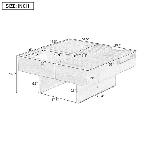 Unique Square Coffee Table With 3 Drawers