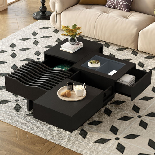 Unique Square Coffee Table With 3 Drawers