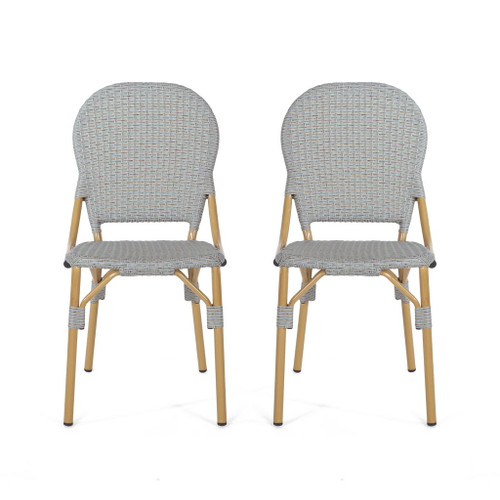 Outdoor Rattan And Aluminum Armless French Bistro Chairs (Set of 2) - Dark Gray